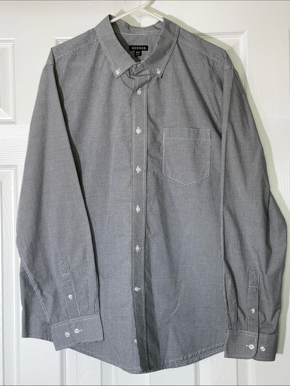 George Men's Black and White Micro-Check Button-Down Shirt